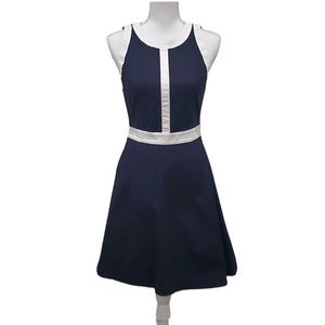 BANANA REPUBLIC Fit and Flare Dress Navy Blue & White Sleeveless Classic…